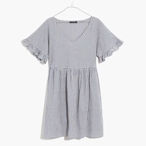 Ruffle-Sleeve Babydoll Dress in Seersucker Gingham